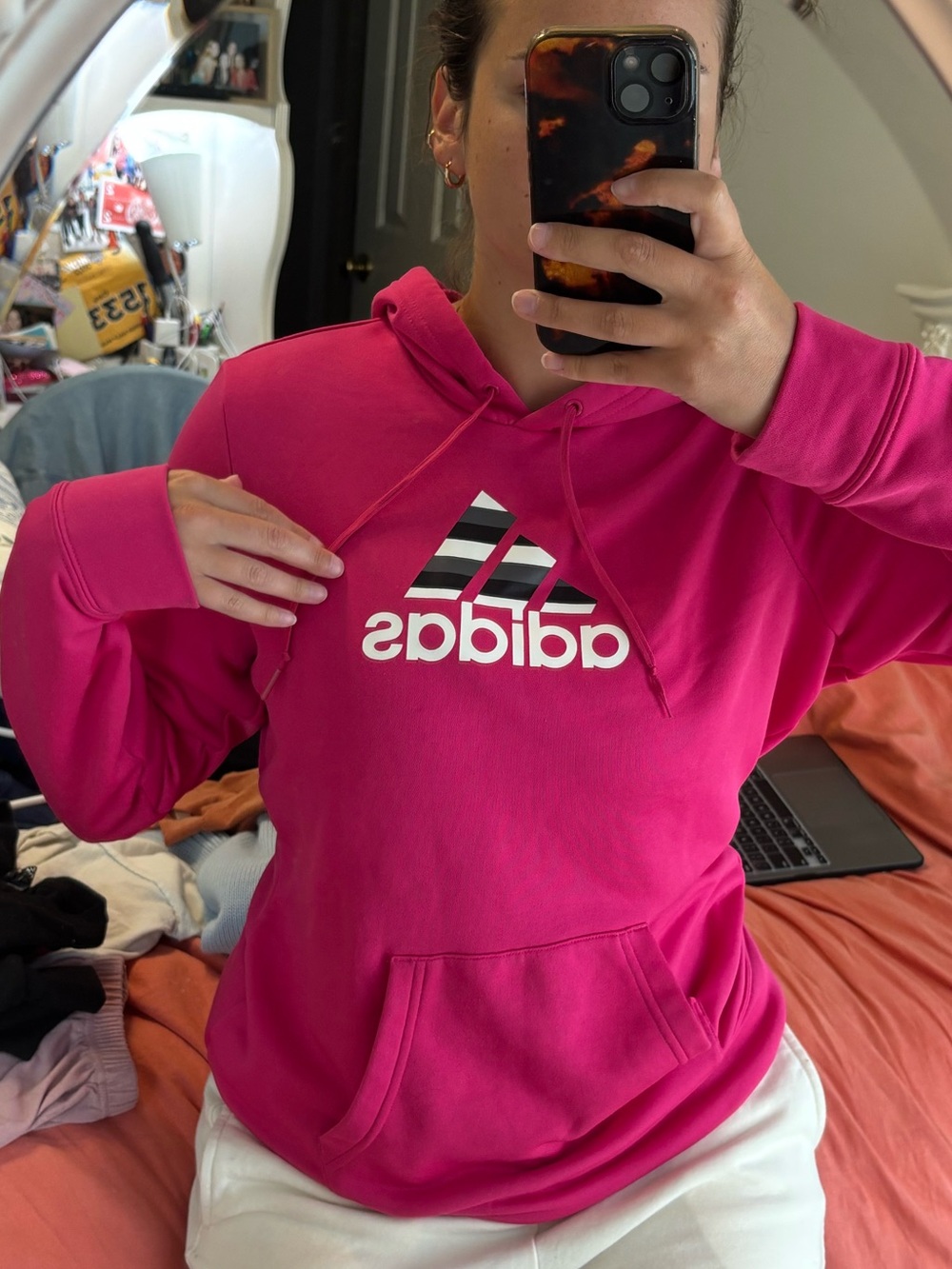 adidas Women's Bright Pink Logo Hoodie